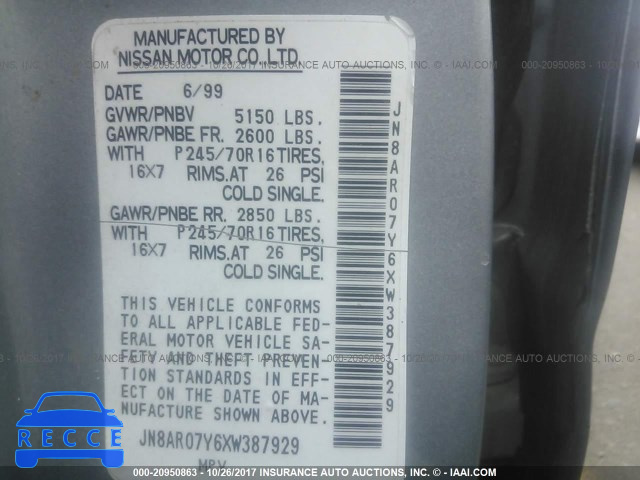 1999 Nissan Pathfinder LE/SE/XE JN8AR07Y6XW387929 image 8