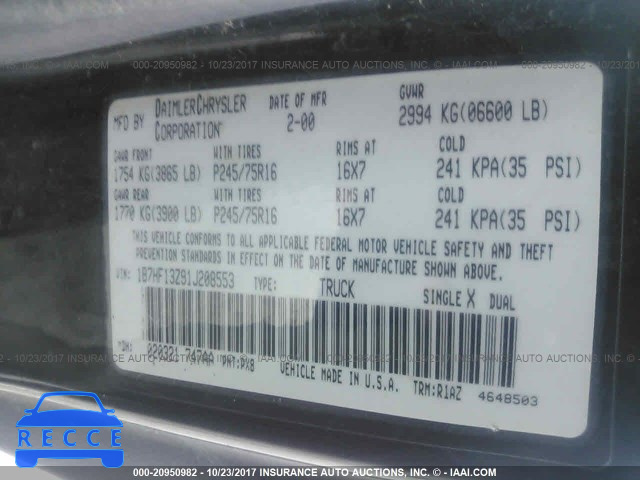 2001 Dodge RAM 1500 1B7HF13Z91J208553 image 8