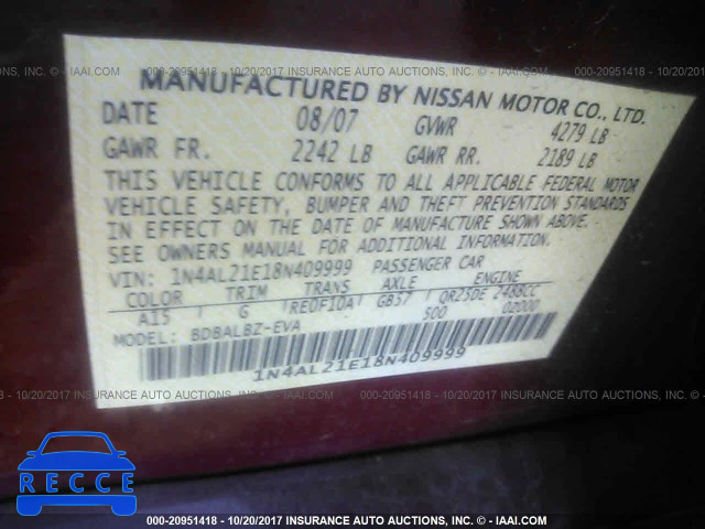 2008 Nissan Altima 1N4AL21E18N409999 image 8