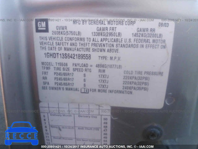 2004 OLDSMOBILE BRAVADA 1GHDT13S642189558 image 8