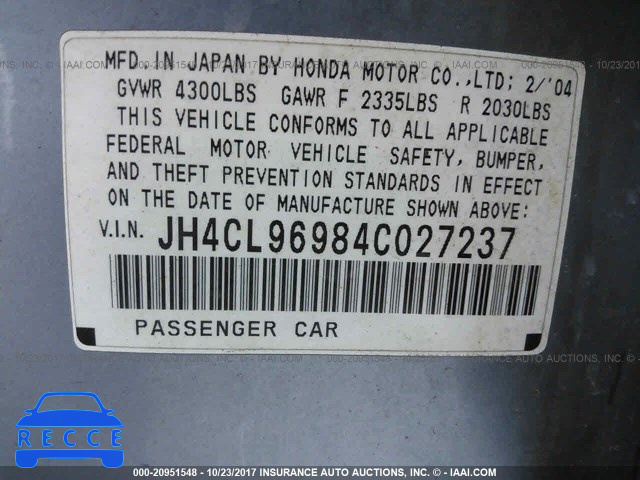 2004 Acura TSX JH4CL96984C027237 зображення 8