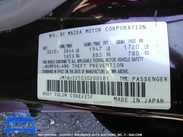 2003 Mazda Protege JM1BJ225030200181 зображення 8