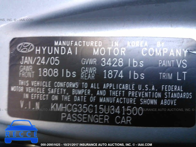 2005 Hyundai Accent GS KMHCG35C15U341500 image 8