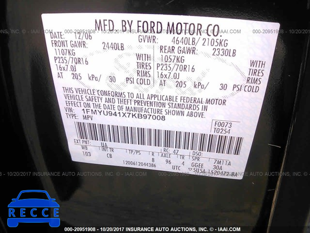 2007 Ford Escape LIMITED 1FMYU941X7KB97008 image 8