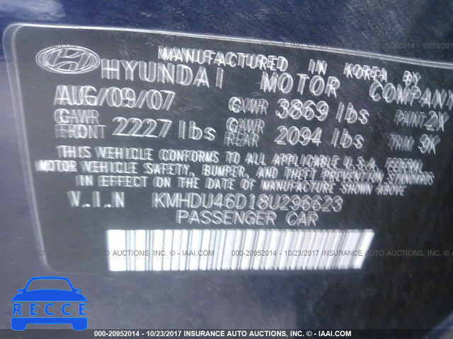 2008 Hyundai Elantra KMHDU46D18U296623 image 8