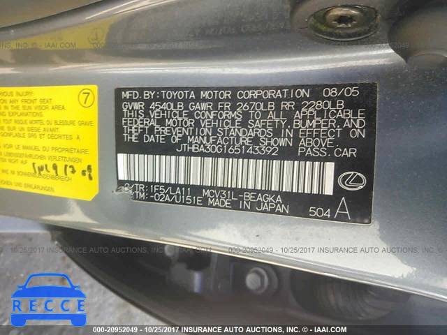 2006 Lexus ES 330 JTHBA30G165143392 image 8