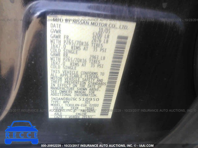 2006 Nissan Xterra OFF ROAD/S/SE 5N1AN08U26C510950 image 8