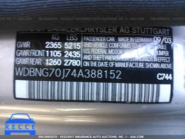 2004 Mercedes-benz S WDBNG70J74A388152 зображення 8