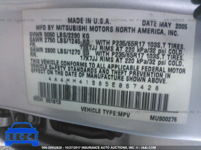 2005 MITSUBISHI ENDEAVOR LIMITED 4A4MM41S85E067428 image 8