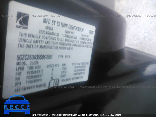 2005 Saturn VUE 5GZCZ63435S867651 image 8