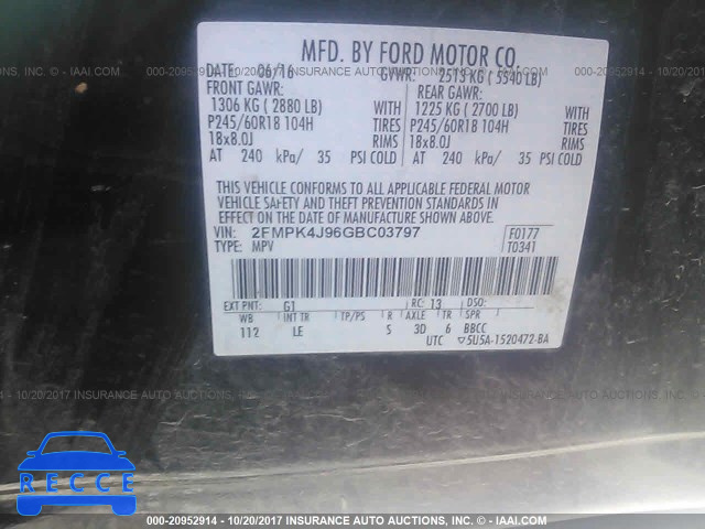 2016 Ford Edge SEL 2FMPK4J96GBC03797 зображення 8