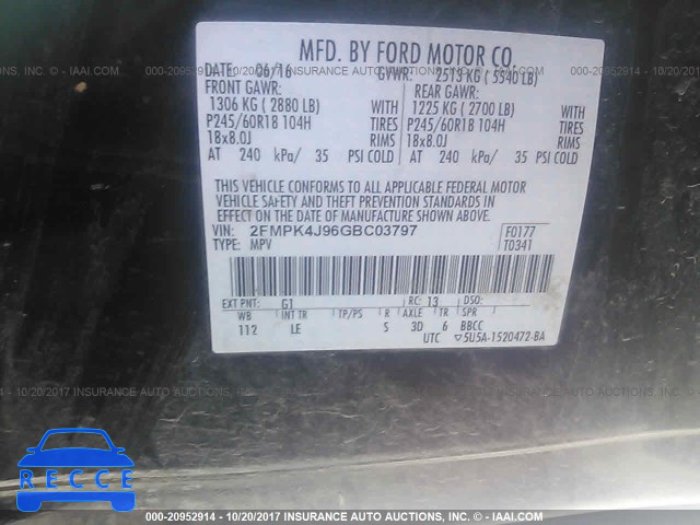 2016 Ford Edge SEL 2FMPK4J96GBC03797 Bild 8