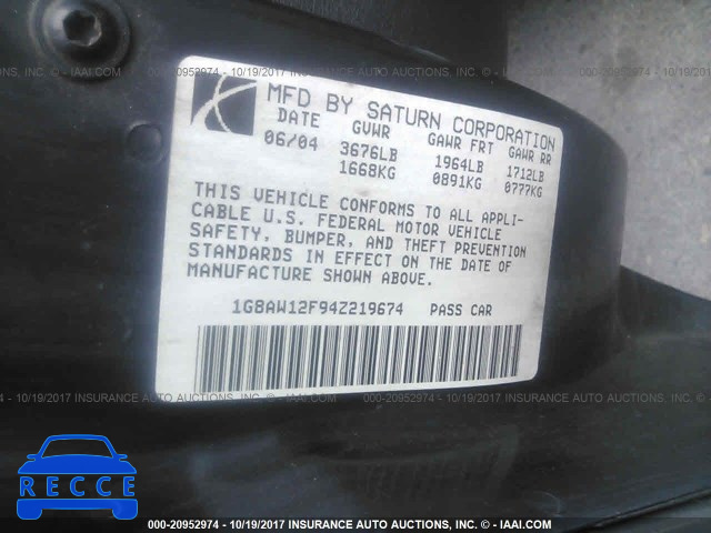 2004 Saturn ION 1G8AW12F94Z219674 Bild 8