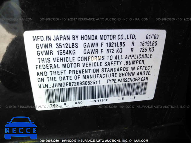2009 Honda FIT JHMGE87209S052511 image 8
