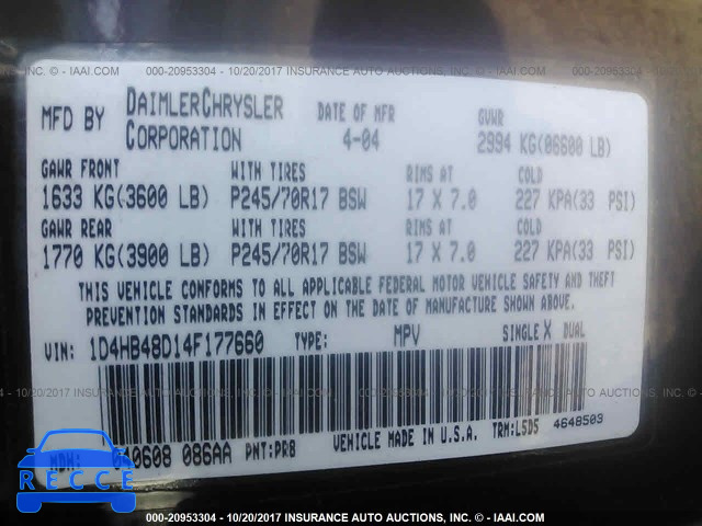 2004 Dodge Durango SLT 1D4HB48D14F177660 image 8