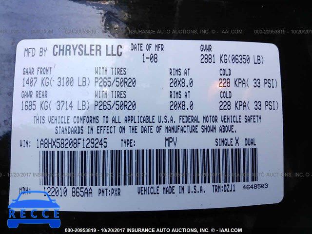 2008 Chrysler Aspen LIMITED 1A8HX58208F129245 image 8