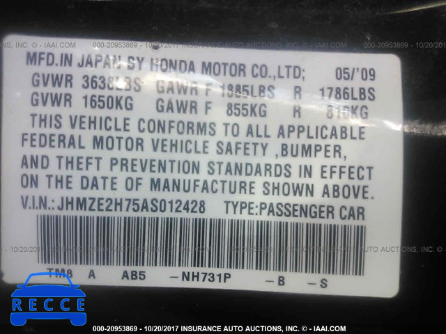 2010 Honda Insight EX JHMZE2H75AS012428 image 8