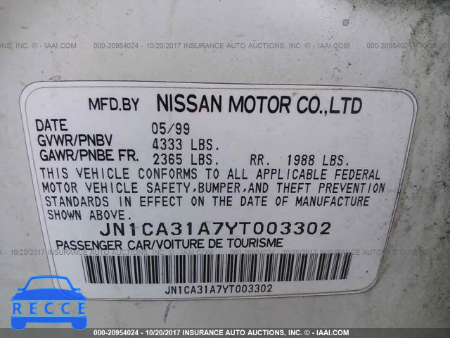 2000 Nissan Maxima GLE/GXE/SE JN1CA31A7YT003302 image 8