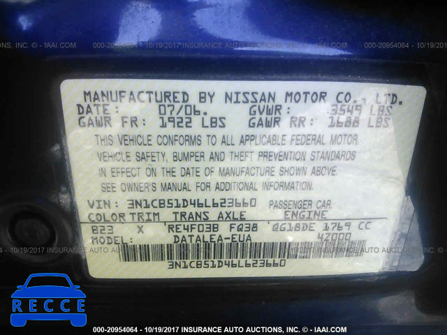 2006 NISSAN SENTRA 3N1CB51D46L623660 image 8