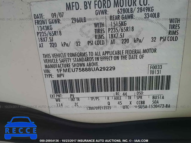 2008 Ford Explorer LIMITED 1FMEU75888UA29229 image 8