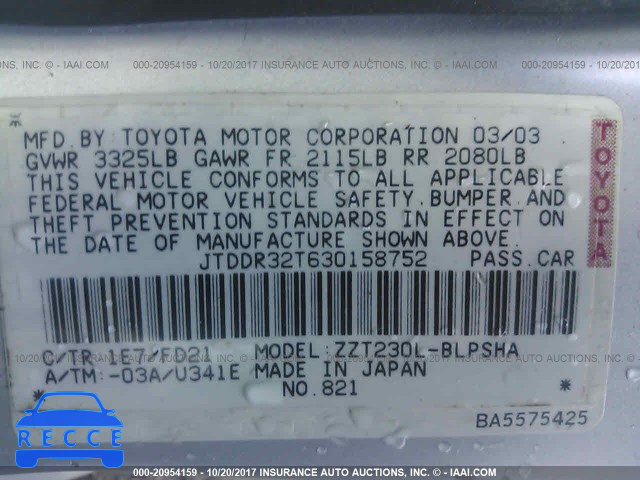 2003 Toyota Celica GT JTDDR32T630158752 зображення 8