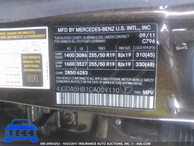 2012 MERCEDES-BENZ ML 4JGDA5HB1CA009110 image 8