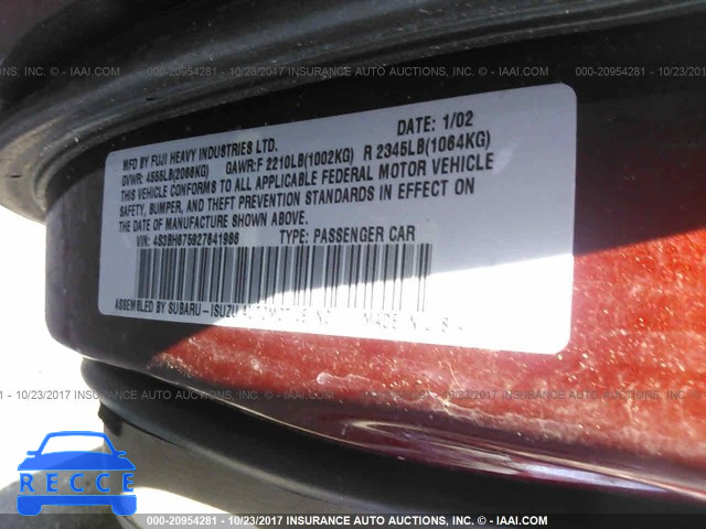 2002 SUBARU LEGACY OUTBACK AWP 4S3BH675927641986 image 8