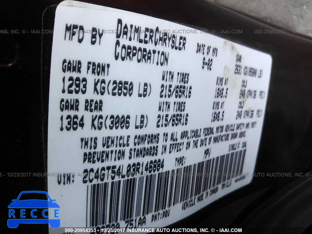 2003 Chrysler Town & Country LXI 2C4GT54L03R146884 image 8