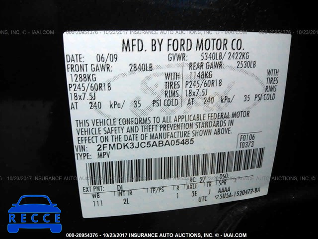 2010 Ford Edge SEL 2FMDK3JC5ABA05485 зображення 8