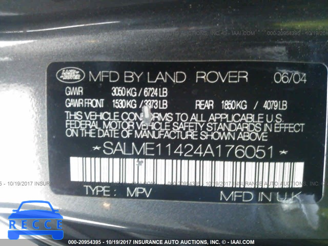 2004 LAND ROVER RANGE ROVER HSE SALME11424A176051 image 8