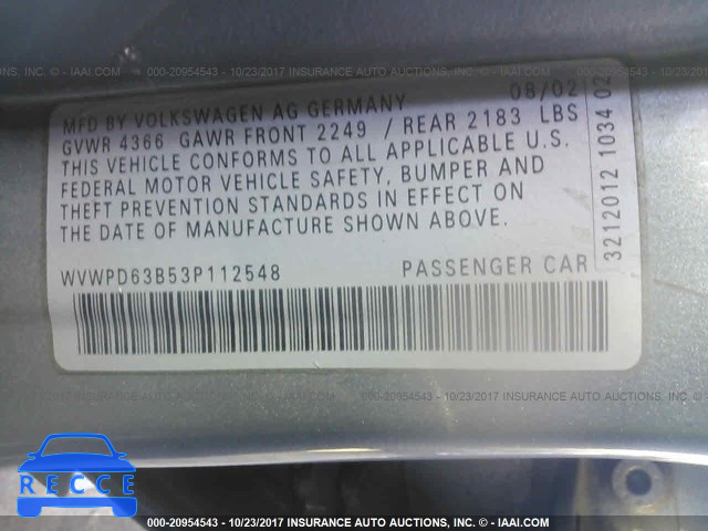 2003 Volkswagen Passat WVWPD63B53P112548 image 8
