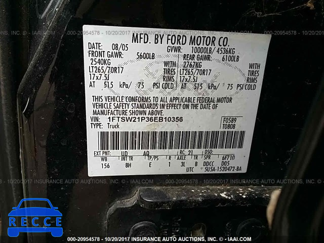 2006 FORD F250 1FTSW21P36EB10356 Bild 8