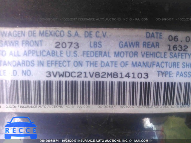 2002 Volkswagen Cabrio GLX 3VWDC21V82M814103 зображення 8