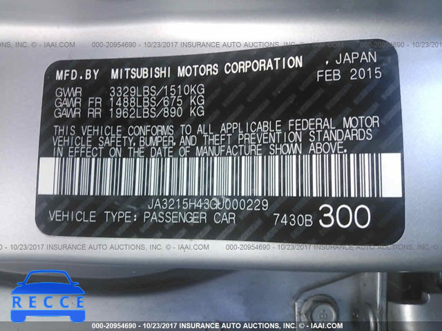 2016 Mitsubishi I Miev ES/SE JA3215H43GU000229 Bild 8