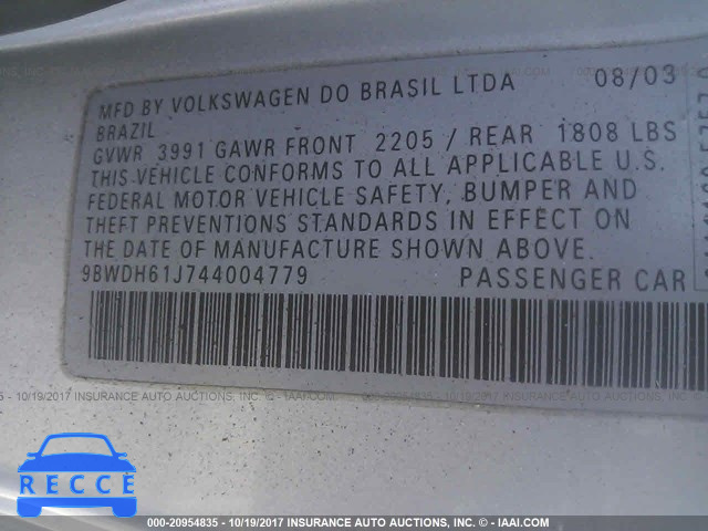 2004 Volkswagen GTI 9BWDH61J744004779 image 8