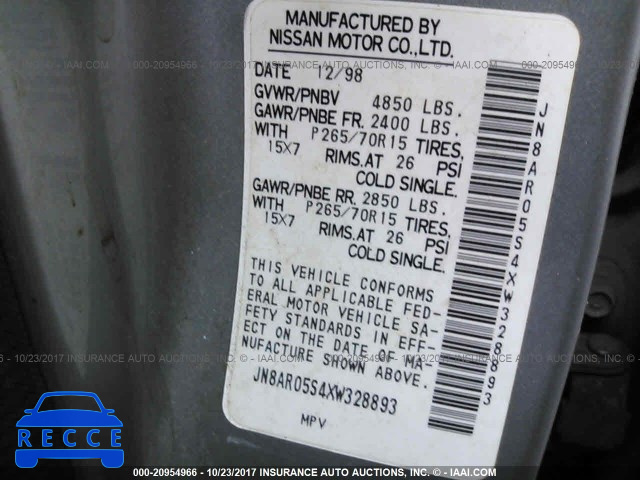 1999 Nissan Pathfinder XE/LE JN8AR05S4XW328893 image 8