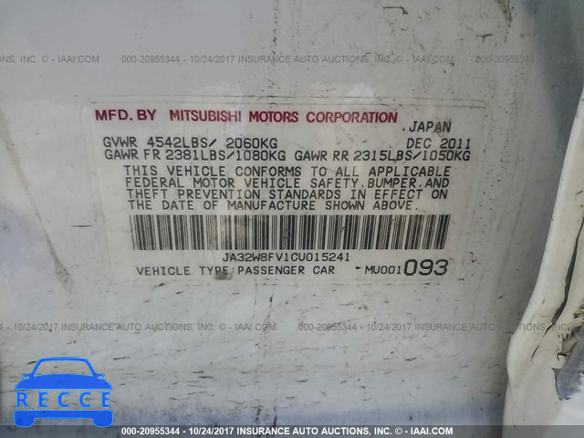 2012 Mitsubishi Lancer EVOLUTION GSR JA32W8FV1CU015241 image 8