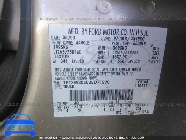 2003 Ford F350 1FTSW30S03ED71290 image 8