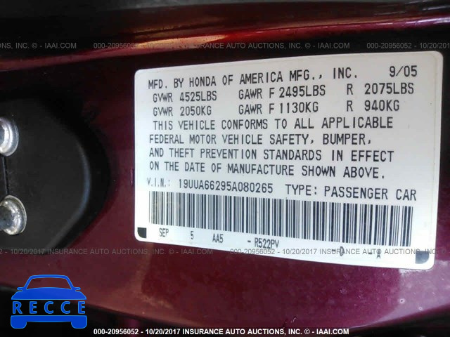 2005 Acura TL 19UUA66295A080265 image 8