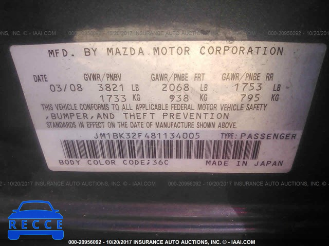 2008 Mazda 3 JM1BK32F481134005 image 8