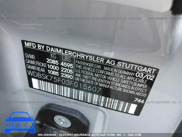 2003 Mercedes-benz SL 500R WDBSK75F03F015607 image 8
