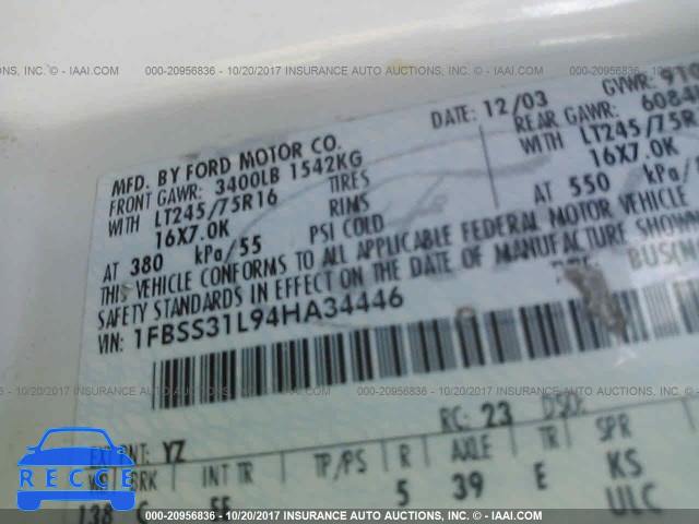 2004 Ford Econoline E350 SUPER DUTY WAGON 1FBSS31L94HA34446 Bild 8