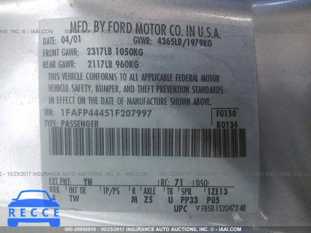 2001 Ford Mustang 1FAFP44451F207997 зображення 8
