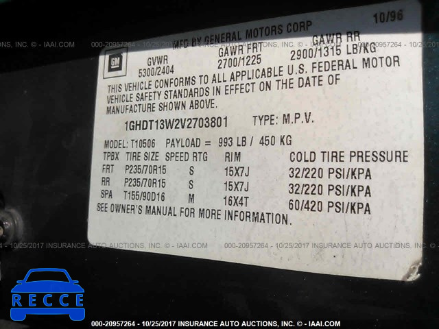 1997 Oldsmobile Bravada 1GHDT13W2V2703801 image 8
