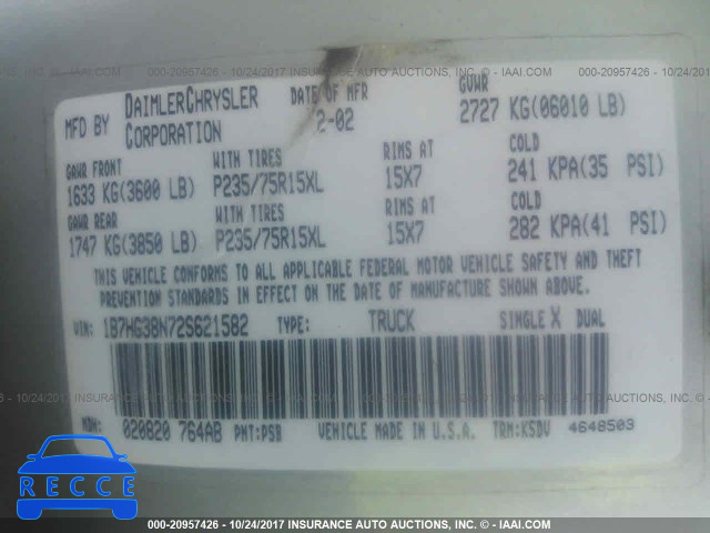 2002 Dodge Dakota QUAD SPORT/QUAD R/T 1B7HG38N72S621582 image 8