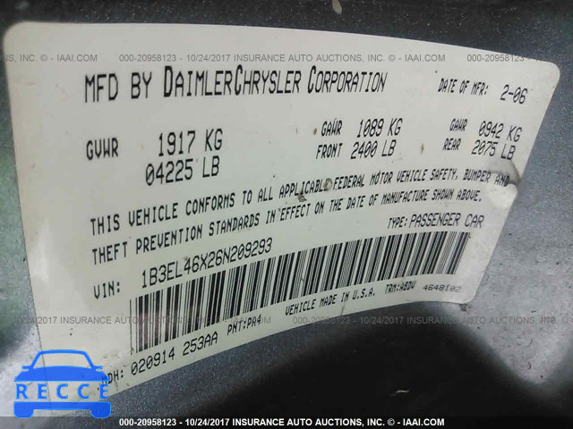 2006 DODGE STRATUS 1B3EL46X26N209293 image 8