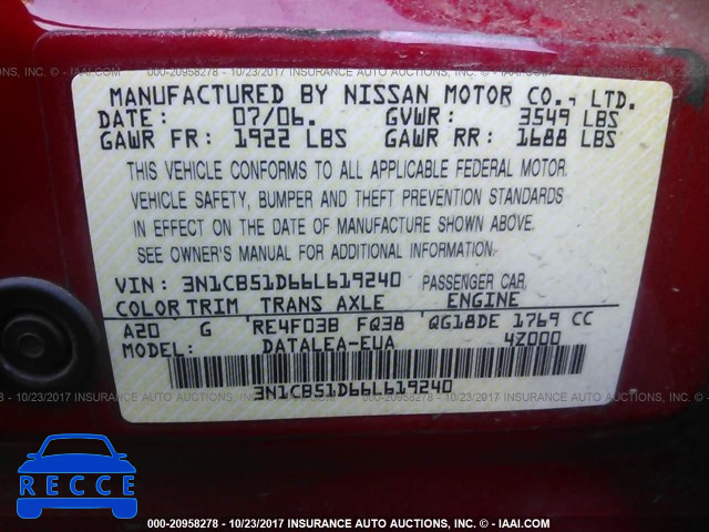 2006 Nissan Sentra 3N1CB51D66L619240 image 8