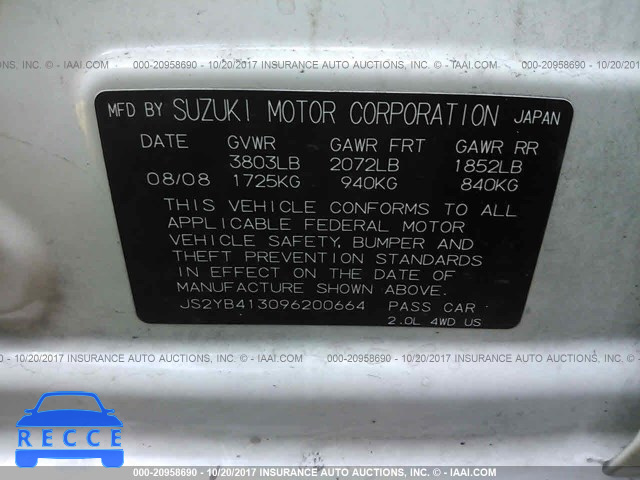 2009 Suzuki SX4 JS2YB413096200664 Bild 8