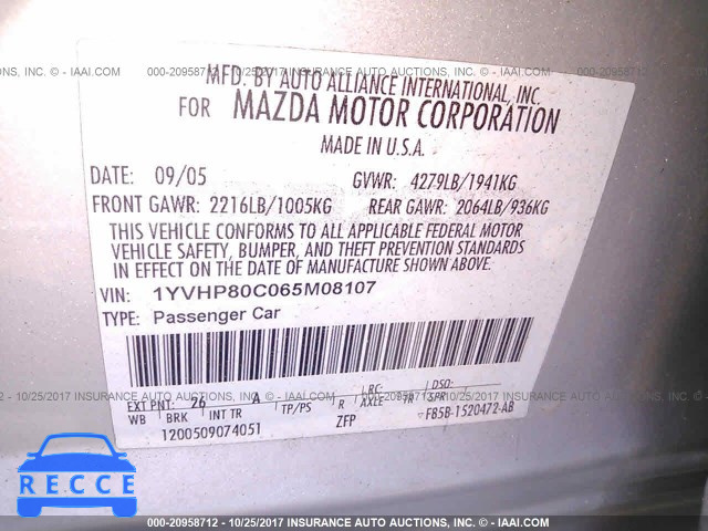 2006 Mazda 6 I 1YVHP80C065M08107 image 8