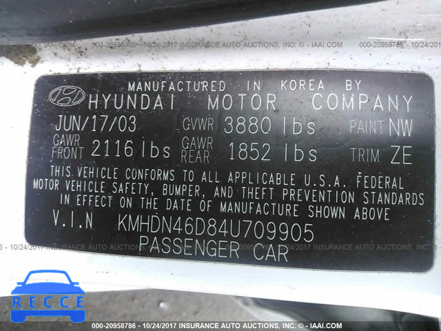 2004 Hyundai Elantra KMHDN46D84U709905 зображення 8